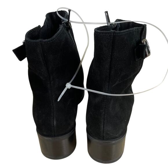 La Canadienne NWOB Halo Buckled Booties Black Suede Size 8 Floor Model Side Zip - Picture 8 of 11